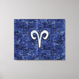 Aries Zodiac Sign on Navy Blue Digital Camo Canvas Afdruk