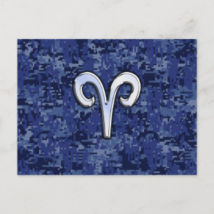 Aries Zodiac Sign on Navy Blue Digital Camo Decor Briefkaart