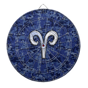 Aries Zodiac Sign on Navy Blue Digital Camo Decor Dartbord