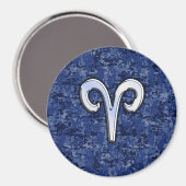Aries Zodiac Sign on Navy Blue Digital Camo Magneet (Voorkant / Achterkant)