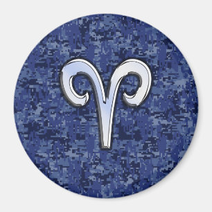 Aries Zodiac Sign on Navy Blue Digital Camo Magneet
