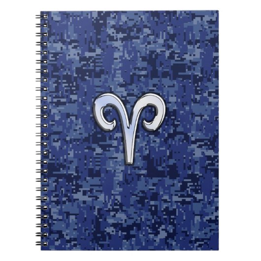 Aries Zodiac Sign on Navy Blue Digital Camo Notitieboek (Voorkant)