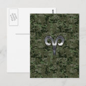 Aries Zodiac Sign on Woodland Green Digital Camo Briefkaart (Voorkant / Achterkant)