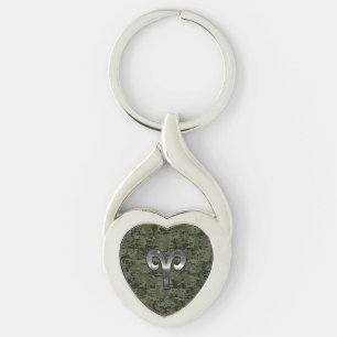 Aries Zodiac Sign on Woodland Style Digital Camo Sleutelhanger