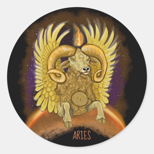 Aries Zodiac Sign Ronde Sticker (Voorkant)
