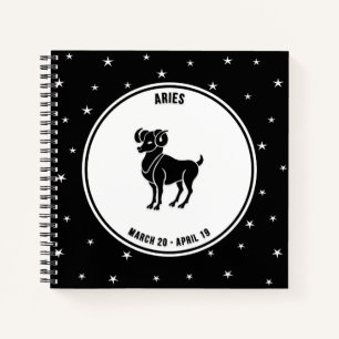 Aries Zodiac Sign, zwarte & witte laptop Notitieboek