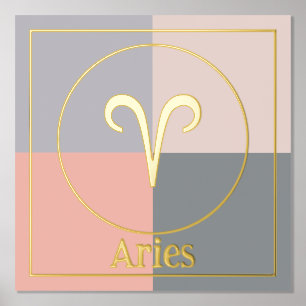 Aries Zodiac Star Sign Gray Pink Gold Folie Afdrukken