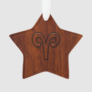 Aries Zodiac Symbol Brown Mahogany achtige print Ornament