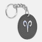 Aries Zodiac Symbool Black Carbon Fiber Decor Sleutelhanger (Voorkant Links)