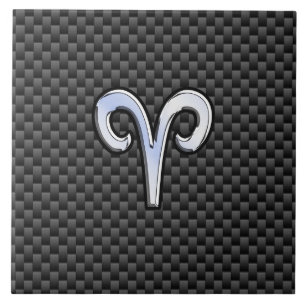 Aries Zodiac Symbool Black Carbon Fiber Decor Tegeltje