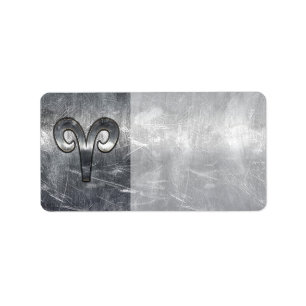 Aries Zodiac-symbool in Silver Steel Style Etiket