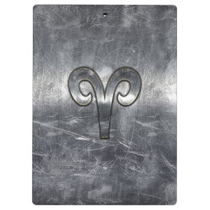 Aries Zodiac-symbool in Silver Steel Style Klembord