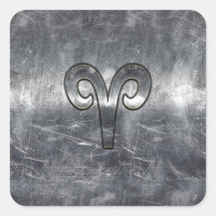 Aries Zodiac-symbool in Silver Steel Style Vierkante Sticker