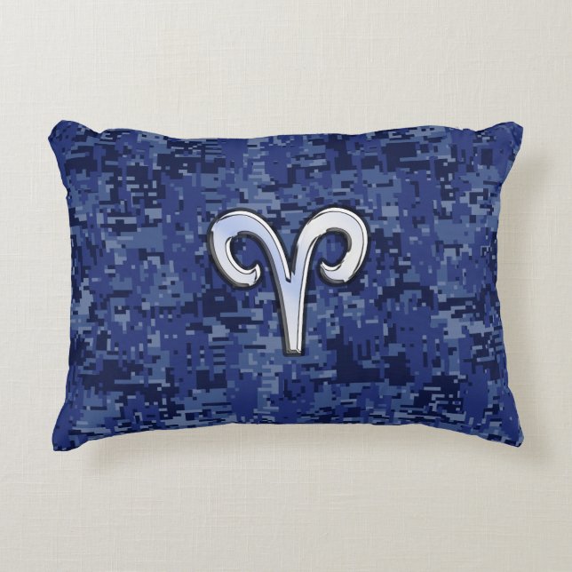 Aries Zodiac-symbool op Navy Blue Digital Camo Accent Kussen (Voorkant)