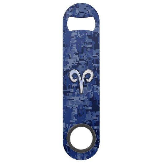 Aries Zodiac-symbool op Navy Blue Digital Camo Speed Flessenopener (Voorkant)