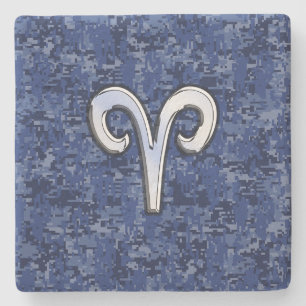 Aries Zodiac-symbool op Navy Blue Digital Camo Stenen Onderzetter