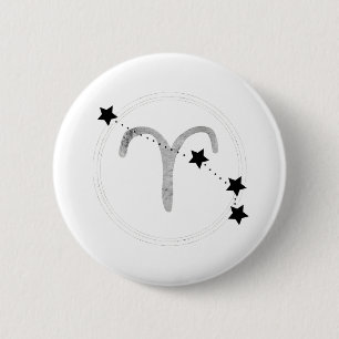 Aries zodiale zwarte en zilverconstellatiessterren ronde button 5,7 cm