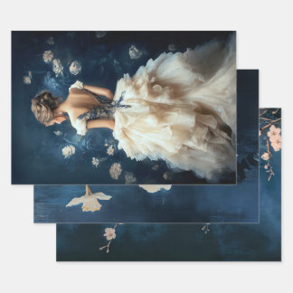 Aristocrat Lady Elegant Portrait Navy Blue Inpakpapier Vel