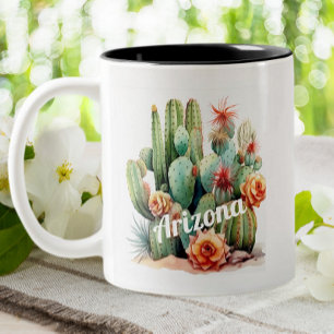 Arizona Cactus Waterverf Tuin Huis Planten Tweekleurige Koffiemok