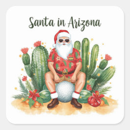 Arizona Christmas with Santa Claus on golf ball  Vierkante Sticker