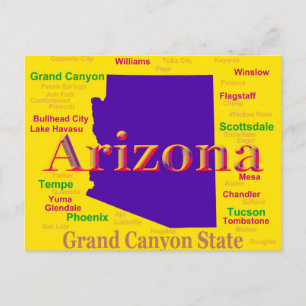 Arizona Colorful Map, Grand Canyon State Briefkaart