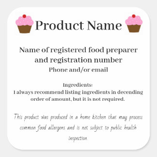 Arizona cottage law voedsellabel bakkerij thuis vierkante sticker