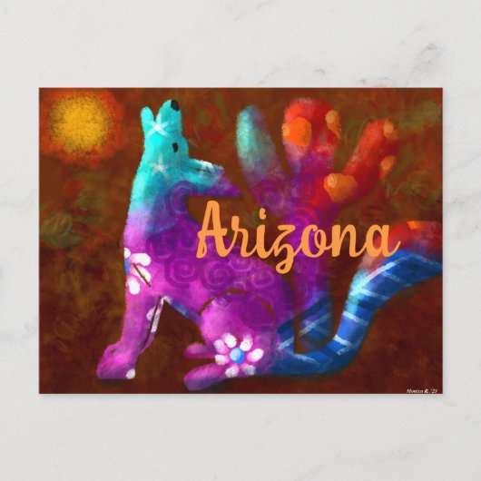 Arizona Coyote Abstracte kunst Saguaro Cactus Dese Briefkaart (Voorkant)