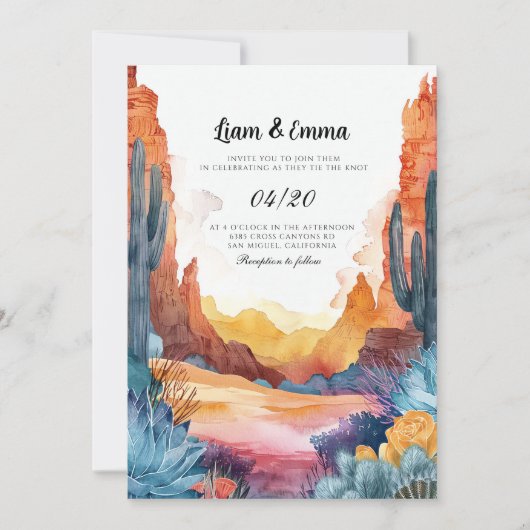 Arizona Désert Cactus paysage Faire-part de mariag (Devant)