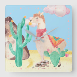 Arizona Desert LIama Cactus Flowers Natuur Vierkante Klok