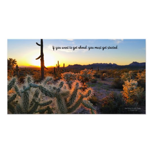 Arizona Desert Sunset Cactus Inspirerend Gezegde Foto Afdruk (Voorkant)