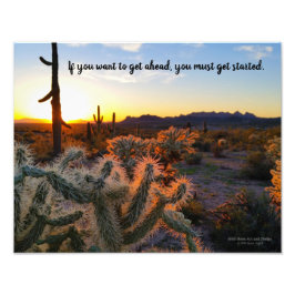 Arizona Desert Sunset Cactus Inspirerend Gezegde Foto Afdruk