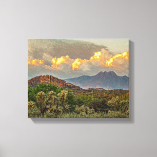 Arizona Four Peaks Mountain Colorful Clouds Sunset Canvas Afdruk