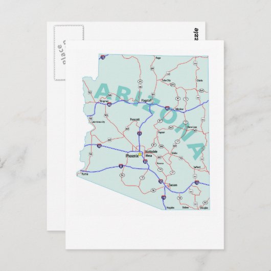 Arizona Interstate Map Briefkaart (Voorkant / Achterkant)