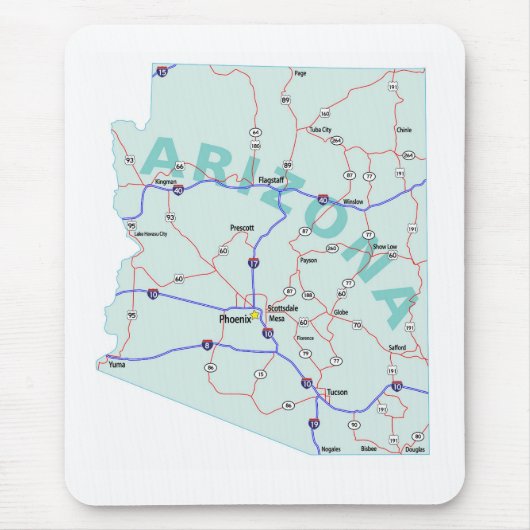 Arizona Interstate Map Mousepad Muismat (Voorkant)