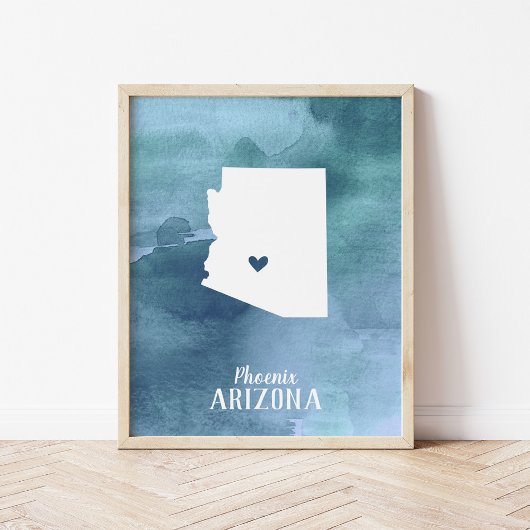 Arizona Kaart Blauwe Waterverf Gepersonaliseerde k Poster