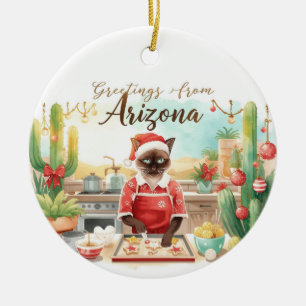 Arizona Kerstmis thema voor Siamese kat liefhebber Keramisch Ornament