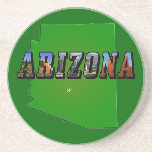 Arizona Map en Afbeelding Text Zandsteen Onderzetter (Voorkant)
