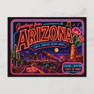 Arizona Neon Staat Retro Vintage Briefkaart