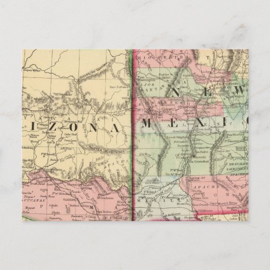 Arizona, New Mexico Map van Mitchell Briefkaart (Voorkant)