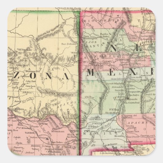 Arizona, New Mexico Map van Mitchell Vierkante Sticker (Voorkant)