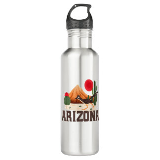 Arizona Roadrunner Retro Boho Desert Cactus Waterfles