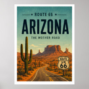 Arizona Route 66 Woestijn Snelweg Muurkunst Poster