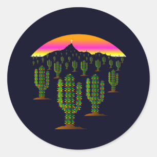 Arizona Saguaro Cactus Kerstverlichting bij zonson Ronde Sticker