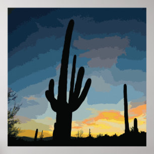 Arizona Saguaro Cactus Southwestern Sunset Poster
