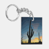Arizona Saguaro Cactus Southwestern Sunset Sleutelhanger (Voorkant Links)