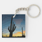 Arizona Saguaro Cactus Southwestern Sunset Sleutelhanger (Achterkant)