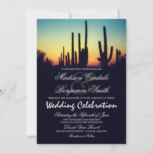 Arizona Saguaro Cactus Sunset Wedding Invitations Kaart (Voorkant)