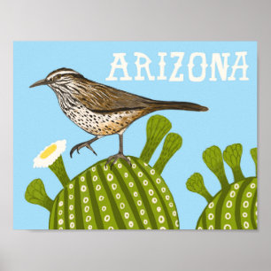 Arizona Saguaro Cactus Wren Cute Bird Natuur Poster