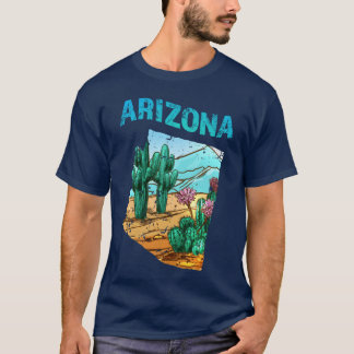 Arizona staat kaartvorm met Cactus Bloem Woestijn  T-shirt