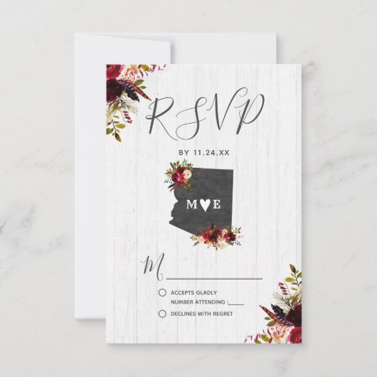 Arizona State Bestemming Rustieke Bruiloft RSVP Kaartje (Voorkant)